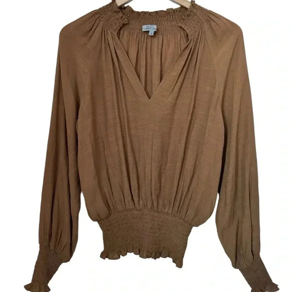 WISHLIST APPAREL | Long Sleeve Smocked Waist Boho Blouse | V-neck Flowy Top | S - Picture 6 of 8